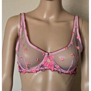 Urban Outfitters OUT FROM UNDER Light Pink Mesh Lace Balconette Bra Size 34C